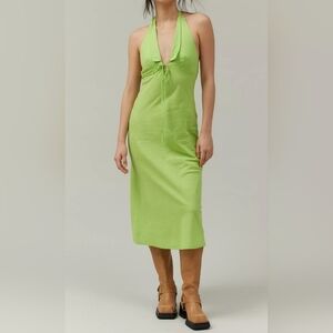 Women's BDG Danny Halter Collared Midi Dress in Light Green